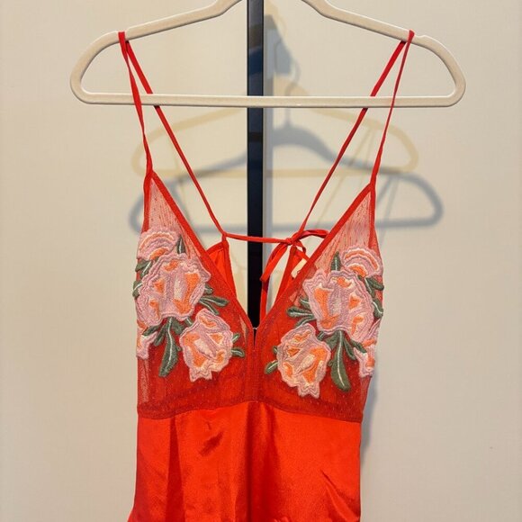 Cleobella Whispers Slip Embroidered Ruffle Midi Dress Spice Red - Picture 6 of 14